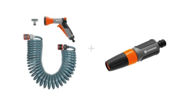 Zestaw Wąż spiralny kpl.10m 128152 + dodatkowy Zraszacz prosty 18300-20 Gardena
