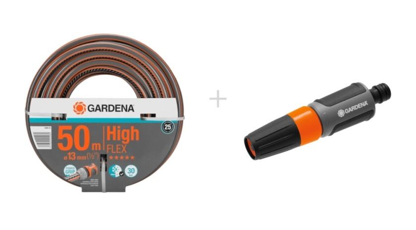 Zestaw Wąż ogrodowy High Flex 1/2" 50m 18069 + Zraszacz Prosty 18300-20 Gardena