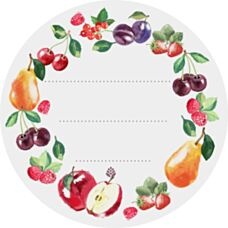Okrągłe samoprzylepne etykiety na przetwory z owoców