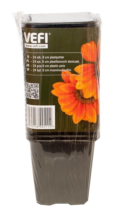 Doniczka kwadratowa 6x6x5,5cm 40 sztuk czarna Vefi