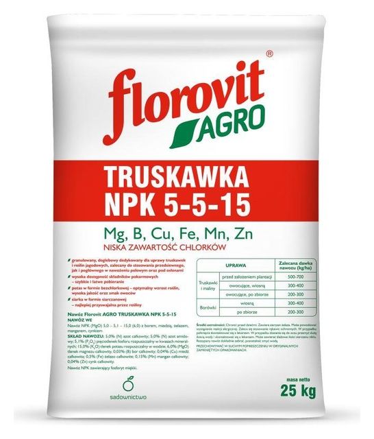 Nawóz Agro Truskawka NPK 5-5-15 25 kg Florovit