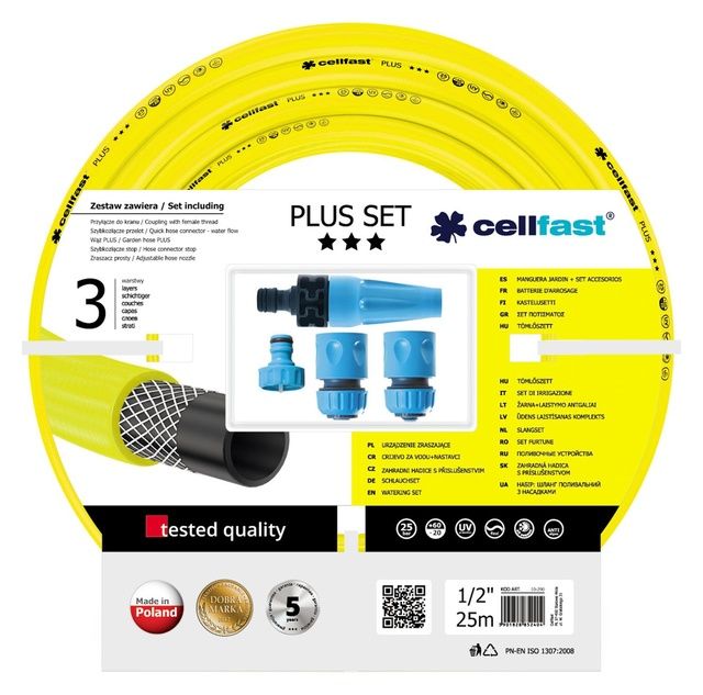 Zestaw zraszający PLUS  wąż 1/2" 25mb + koncówki CELLFAST
