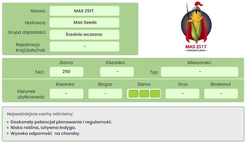 Profil odmiany kukurydzy Mas 251T Maisadour