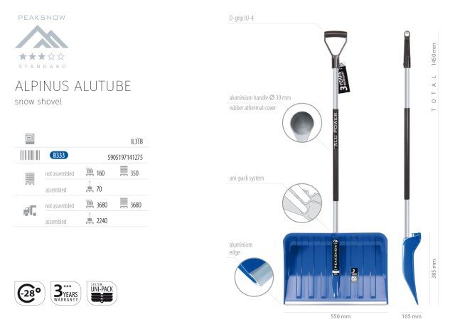 Łopata do śniegu 55 cm ALPINUS ALTUBE - dokładne wymiary 